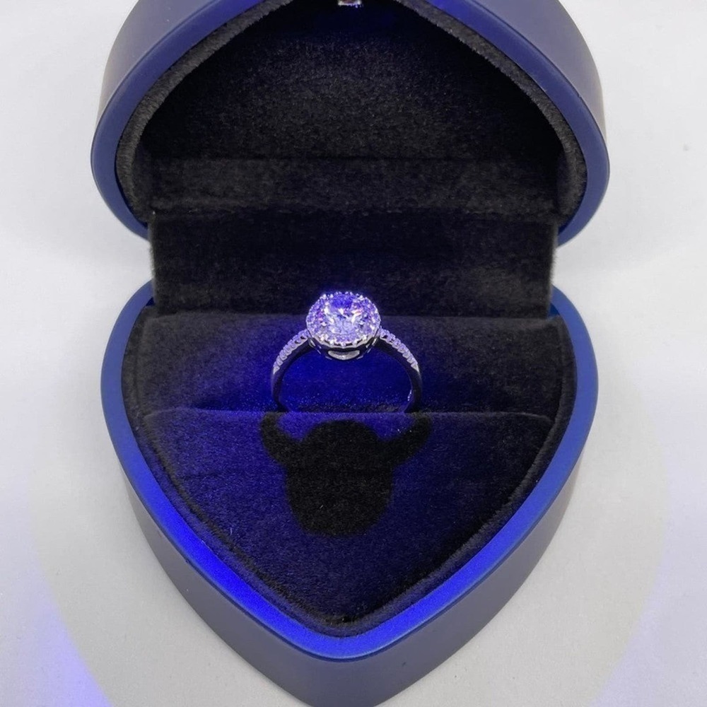 Moissanite Diamond Ring GRA Certified Halo 1 Ct Round Cut Size 7